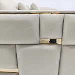 Modern Luxury Modular Leather Sofa with Grid Tufted Craftsmanship & Polished Gold Stainless Steel Accents